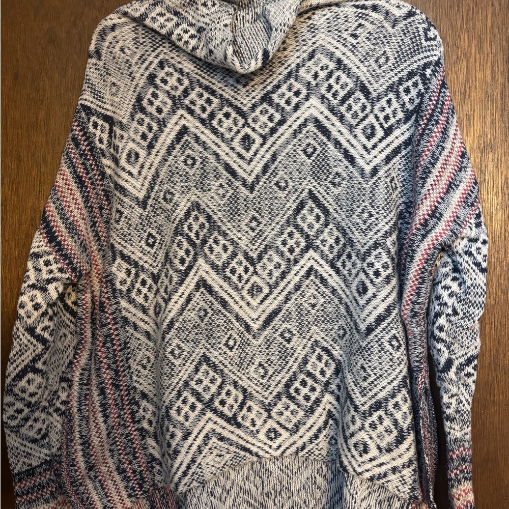 Oversized Geometric Patterned Cowl Neck Sweater